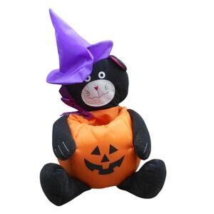 Vintage Avon Happy Haunting Fabric Basket Black Cat Pumpkin Halloween Plush